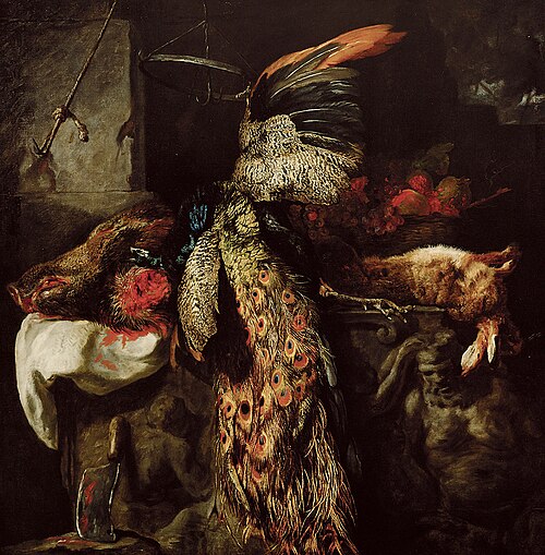 Dead game with dead peacock and a hog's head, 1646, Jan Fyt