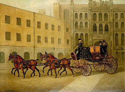 The Dress Chariot of Sheriff of the City of London in the Courtyard of the Guildhall, London, 1807, John Nost Sartorius