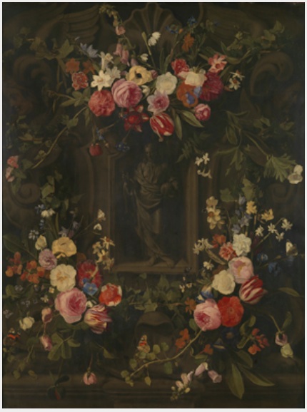 Salvator Mundi in a niche surrounded by flower garlands, 1650, Érasme Quellin le Jeune