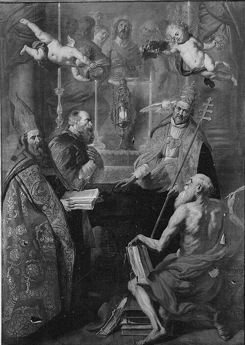 Dispute of the Church Fathers over the Holy Sacrament, 1646, Érasme Quellin le Jeune