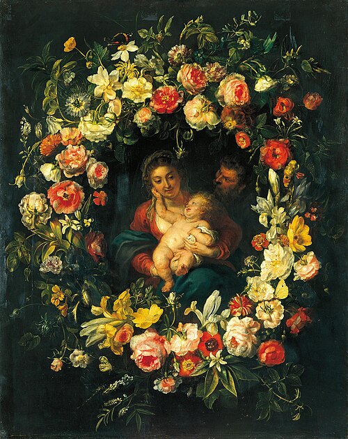 Holy Family in a Wreath of Flowers, 1636, Érasme Quellin le Jeune