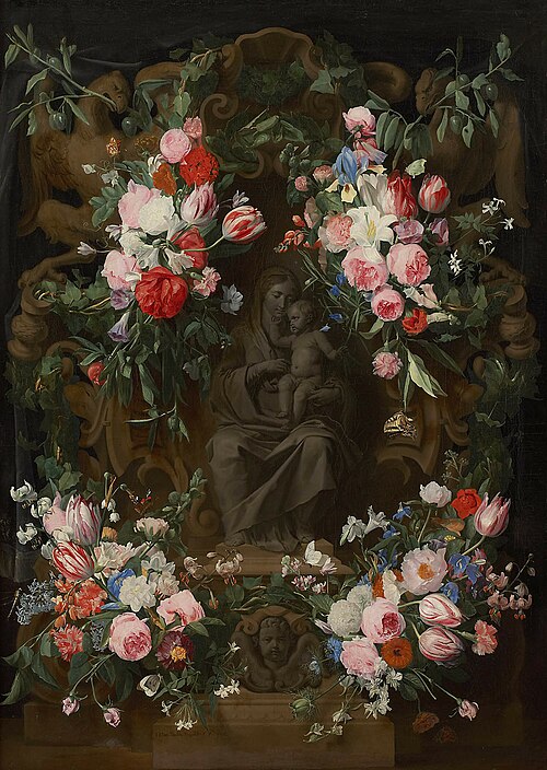 Seated Maria in a Flower Garland, 1648, Érasme Quellin le Jeune
