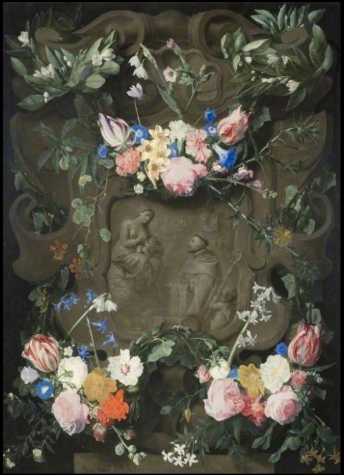 The Miracle of St Bernard in a Garland of Flowers, 1650, Érasme Quellin le Jeune