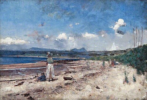 Seascape with Two Figures on a Beach and Two Boats in a Bay, 1903, John Quinton Pringle