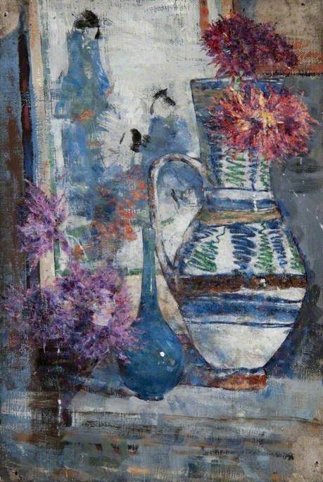 Still Life, a Vase, a Bottle and a Jug with Flowers, 1923, John Quinton Pringle