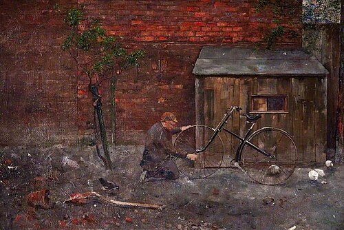 Repairing the Bicycle, 1889, John Quinton Pringle