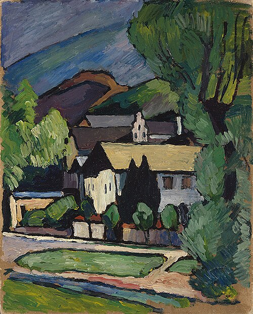 Bayerische Dorfhäuser unter Bäumen, 1911, Alexander Kanoldt