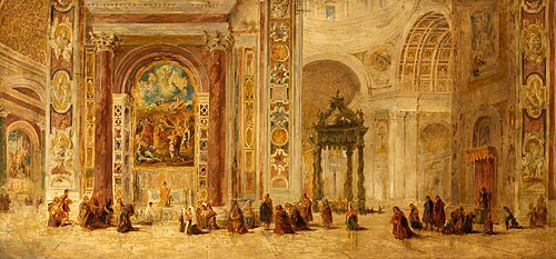 Interior of St Peter's Basilica, Rome (study for the finished painting by John Scarlett Davis), 1843, John Scarlett Davis