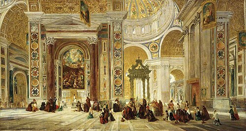 Interior of St Peter's, Rome, 1843, John Scarlett Davis