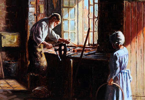 Intérieur d'un atelier d'artisan à Jersey, 1900, John Saint-Hélier Lander