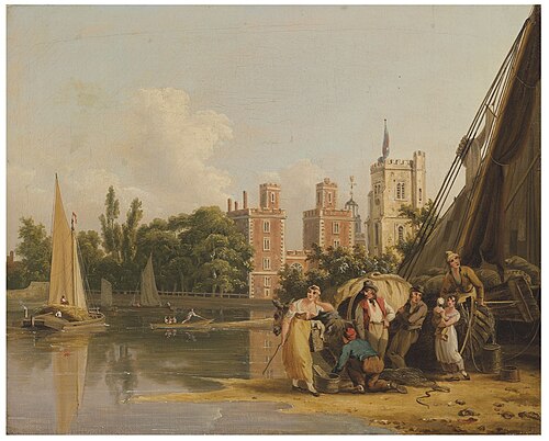 A view of Lambeth Palace from the Thames, , John Thomas Serres
