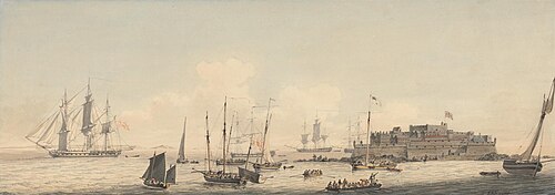 View of Castle Cornet, Guernsey, Channel Islands, with Shipping, 1800, John Thomas Serres