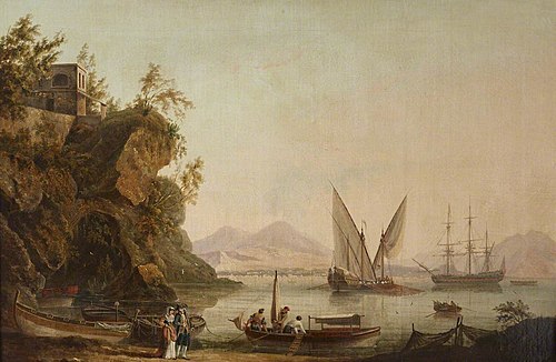 The Beach at Posillipo, Naples, with Figures (said to be Horatio, Lord Nelson and Lady Hamilton) wal, 1802, John Thomas Serres