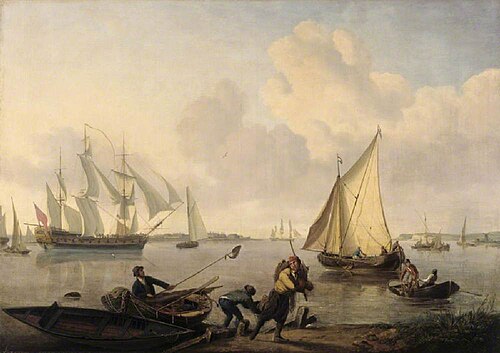 Men o' War and other Shipping in a Calm, 1816, John Thomas Serres
