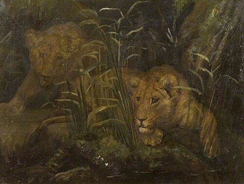 Two Lions at a Pool, , John Trivett Nettleship
