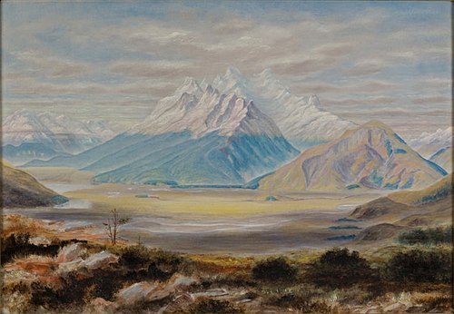 Painting of Mount Earnslaw (New Zealand) by John Thomson, 1883, John Turnbull Thomson