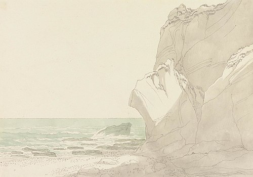 The Warren near Exmouth, Devon: Steep Cliffs Rising at Right, Sea and Rocky Shore at Left, 1810, John White Abbott