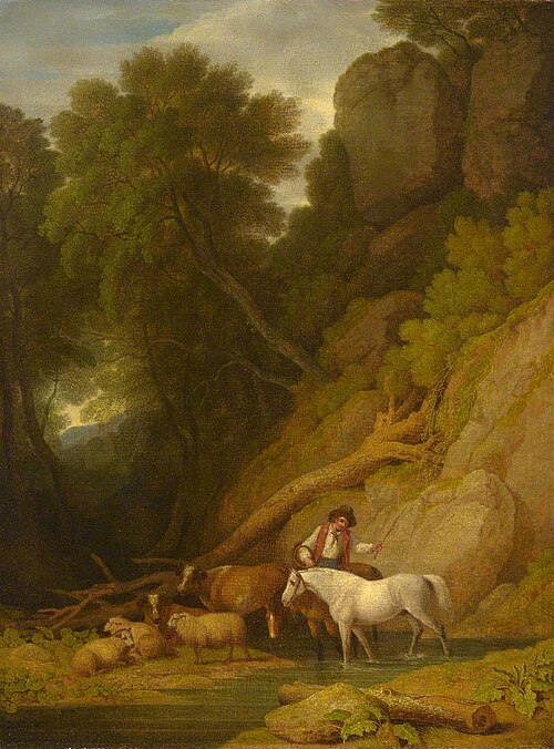 Landscape with Figures and Cattle at a Stream, 1820, John White Abbott