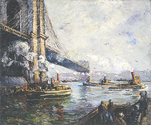 Bridge and Tugs, 1913, Jonas Lie
