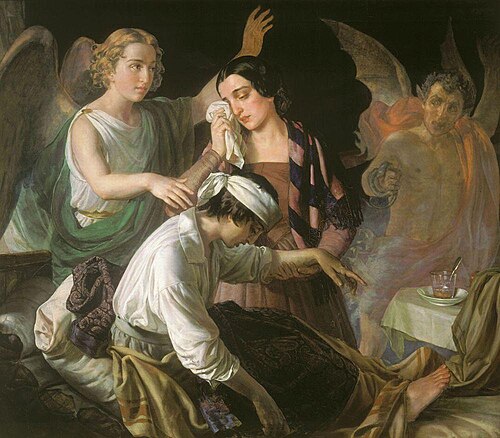 Angel fighting for the soul, 1850, Alexeï Tyranov