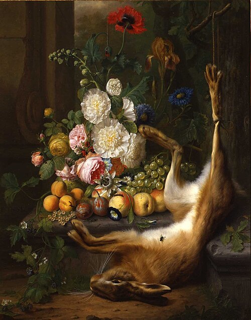 Bloemstilleven met dode haas, 1760, Joris Ponse