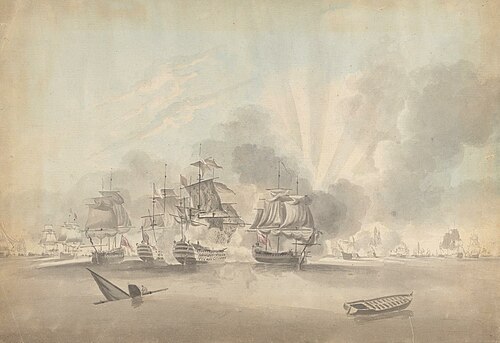 Battle Scene: Battleships, Frigates and Corvettes; Sinking Boat and Rowboat, , Joseph Cartwright
