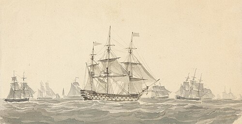 Side View of Battleship Surrounded by Several Others in Heavy Seas, , Joseph Cartwright