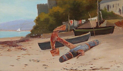 Beach by Conway Castle, 1891, Vickers Deville