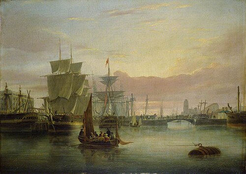 The Floating Harbour, Bristol, with Prince Street Bridge, 1842, Joseph Walter