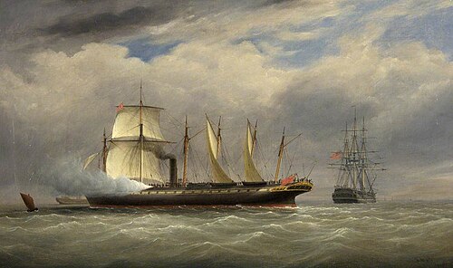 The SS 'Great Britain' under Steam and Sail, Saluting a Ship of War, 1845, Joseph Walter