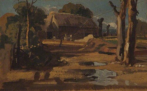 A Barn, Trees, Puddles, , Joshua Cristall