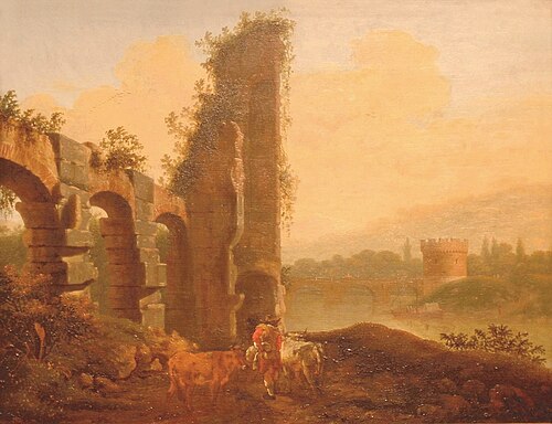 Rivierlandschap met ruïne, 1685, Josua de Grave