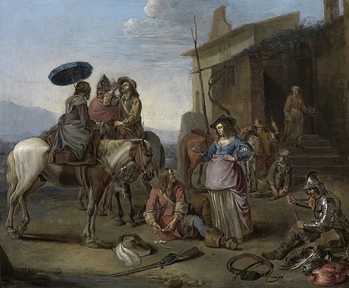 Travelers taking time to rest, 1662, Johannes Lingelbach