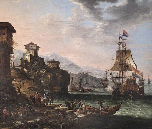 Italian Port Scene with Vessels Saluting, 1660, Johannes Lingelbach