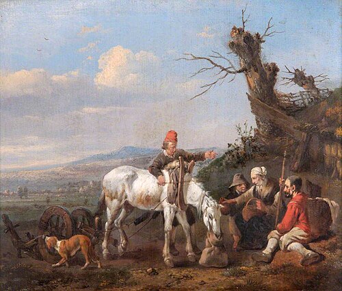 Landscape with Travellers Resting and a Couple on Horseback, , Johannes Lingelbach
