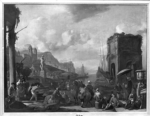 Southern harbor view with ancient ruins, 1665, Johannes Lingelbach