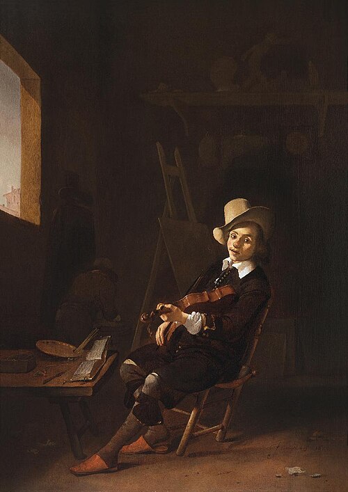 Selbstbildnis mit Geige, 1650, Johannes Lingelbach