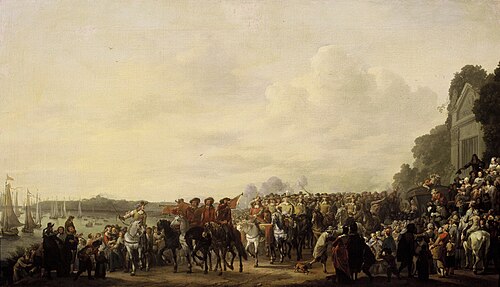Karel II, koning van Engeland, op het landgoed Wema aan de Rotte tijdens zijn reis van Rotterdam naa, 1662, Johannes Lingelbach