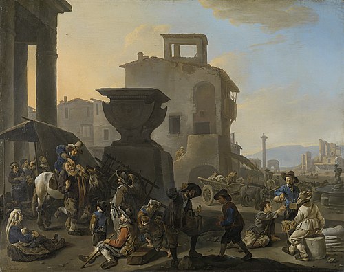 Italian Marketplace with a Quack Dentist, 1651, Johannes Lingelbach
