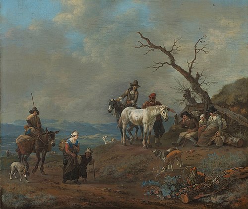 Country road with hunter and peasants, 1650, Johannes Lingelbach