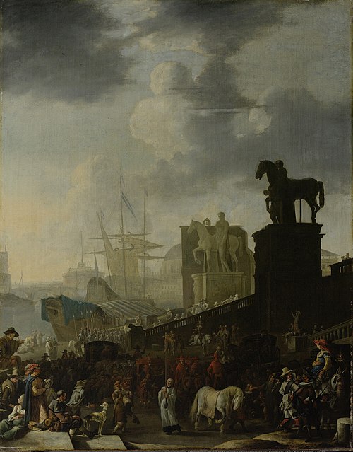 The climbing of the Capitol with the gray horse of the newly elected pope, 1650, Johannes Lingelbach