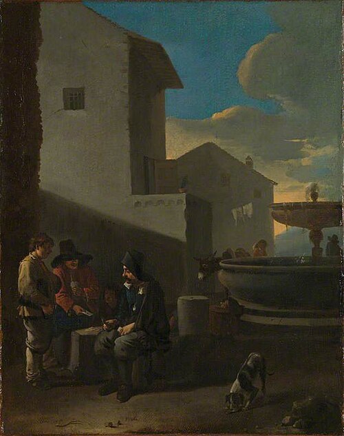 Roman Street Scene with Card Players, 1647, Johannes Lingelbach