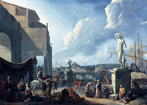 A Capriccio View of Rome with the Castel Sant'Angelo, 1655, Johannes Lingelbach