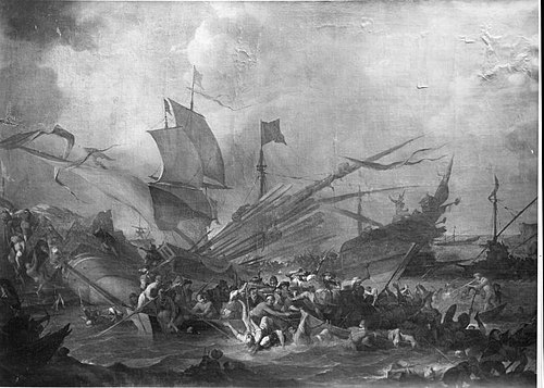 Seeschlacht zwischen Christen und Türken (Lepanto 1571?), 1673, Johannes Lingelbach
