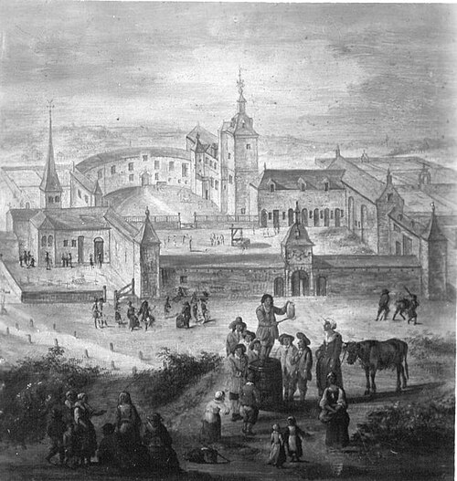 Marktschreier vor einer Kirche, 1648, Johannes Lingelbach