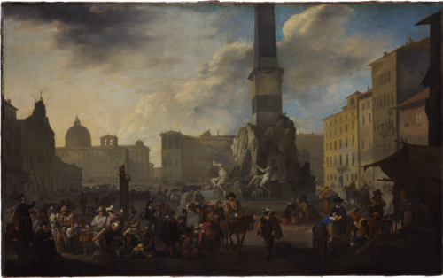 Roman Market Scene in the Piazza Navona, 1657, Johannes Lingelbach