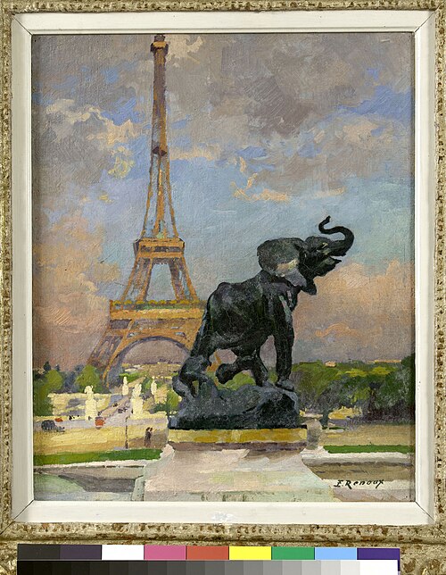 L'Eléphant pris au piège de Frémiet et la Tour Eiffel, 1922, Jules Ernest Renoux
