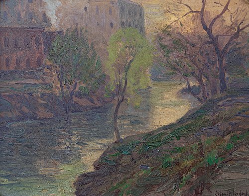 Early Morning on the San Antonio River at Mill Bridge, 1919, Julian Onderdonk