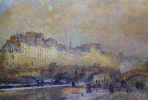 Paris, l'écluse de la Monnaie. Soleil d'hiver, 1918, Albert Lebourg