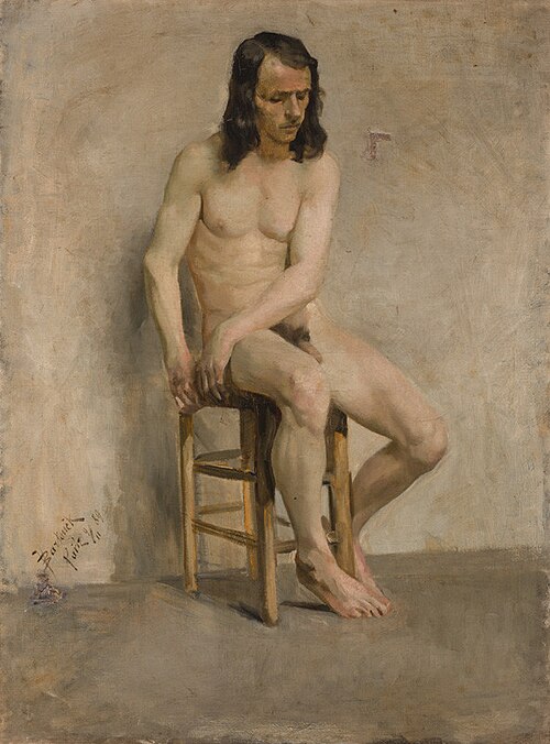 Study of a Seated Male Nude, 1889, Vojtěch Bartoněk